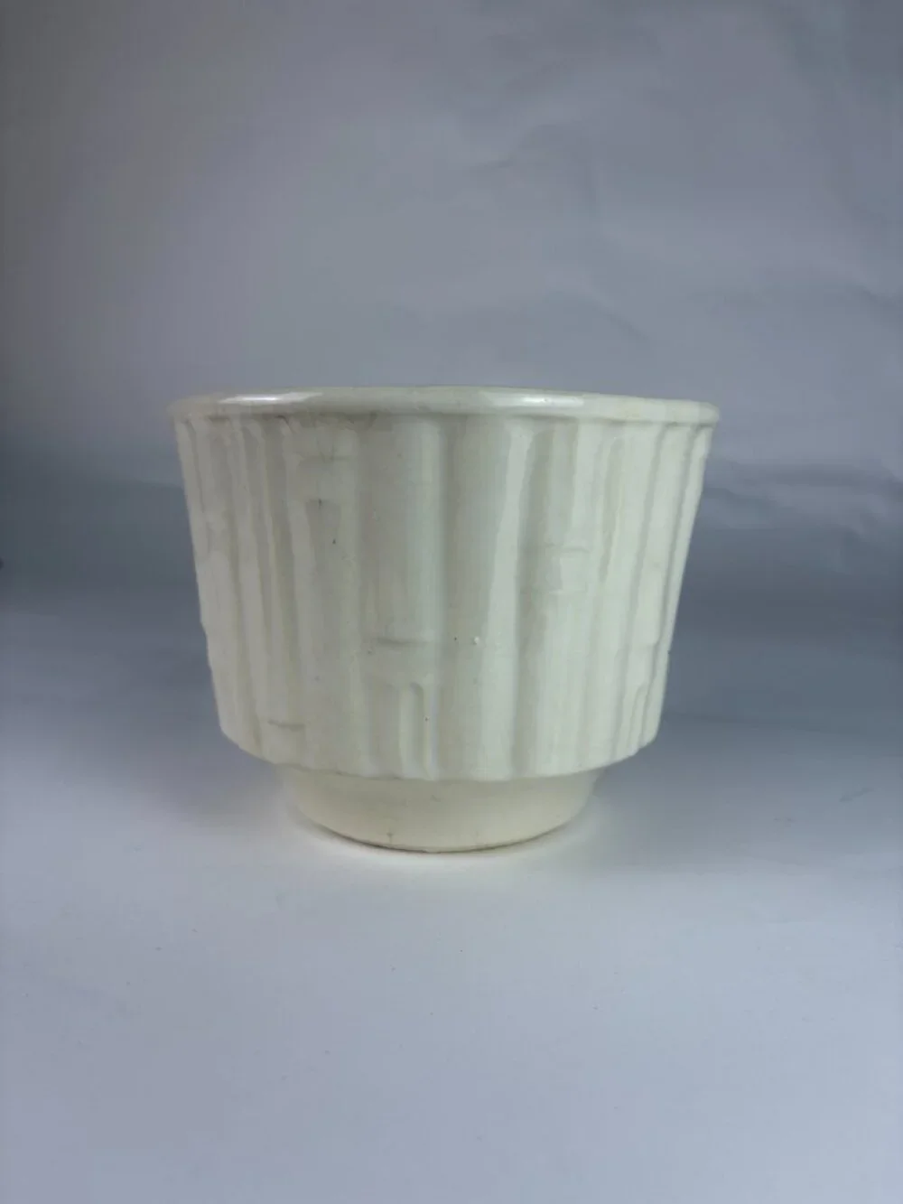 Vintage McCoy Pottery White Faux Bamboo Planter | Mid Century Ceramic Cachepot